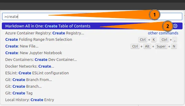create table of contents